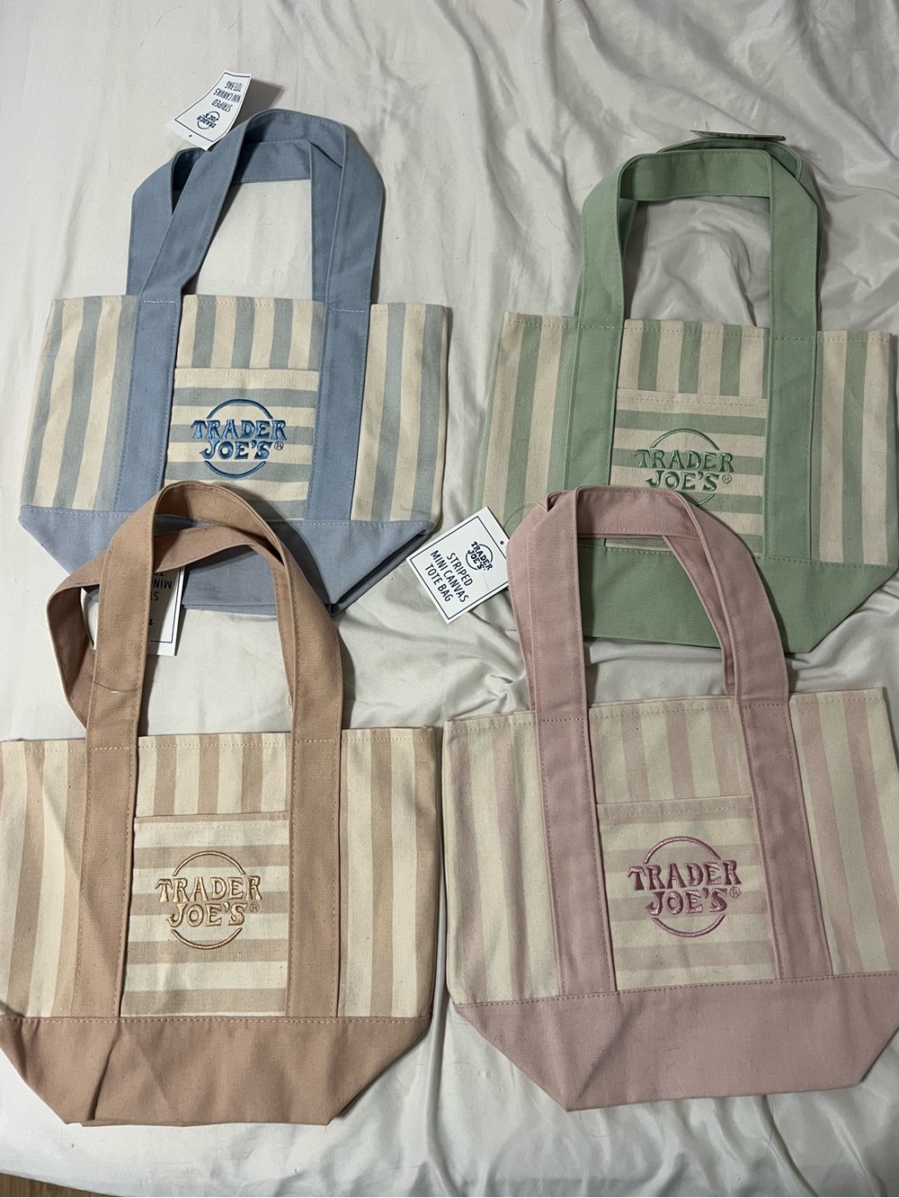 NWT Trader Joes Striped Mini Canvas Tote Bag Set summer trader joe’s small totes